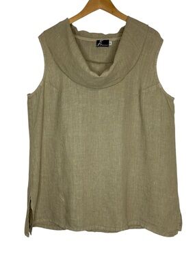 Fenini Women's Linen Cowl Neck Tunic Top 1X Beige Sleeveless USA Earthy Granola